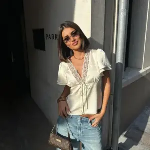 Women T Shirts Lace Top Short Sleeve V Neck Single Breasted Female Sexy Slim Tops Spring Summer Office Lady Tees Blouse 2026